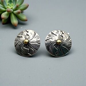 Designer Steve Stamas Sterling Silver With 14K Gold Filled Disc Pierced Earrings